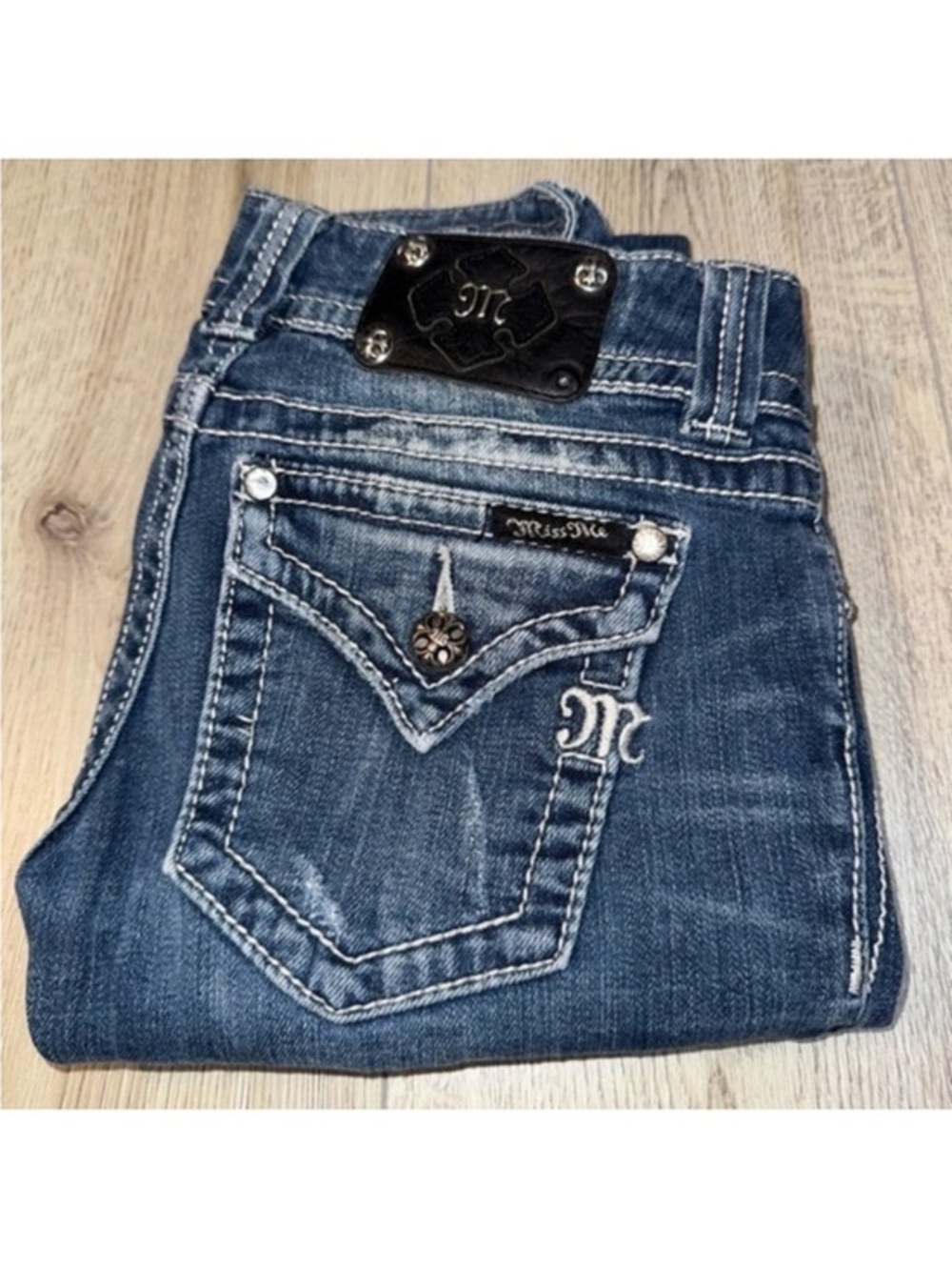 Miss Me blue skinny Embroidered Pocket Jeans denim